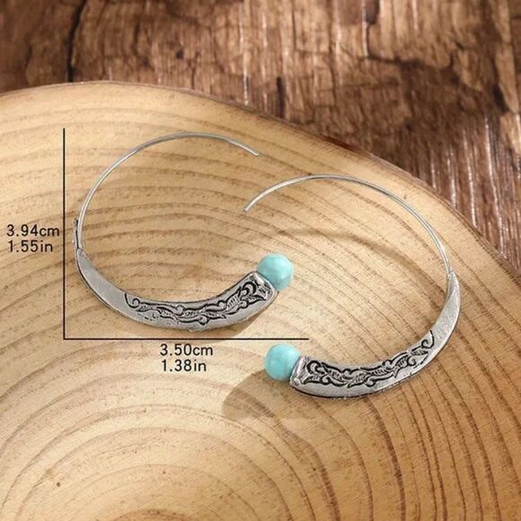 ✨🆕✨ Boho-Chic Handcrafted Vintage Hoop Earrings Synthetic Turquoise Accent✨ - Picture 6 of 10